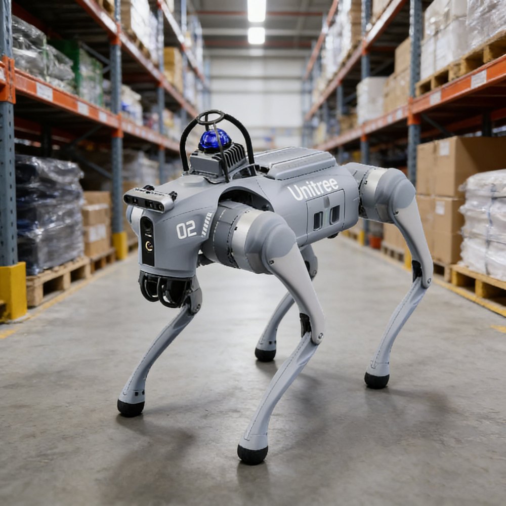 Perro robot en planta industrial